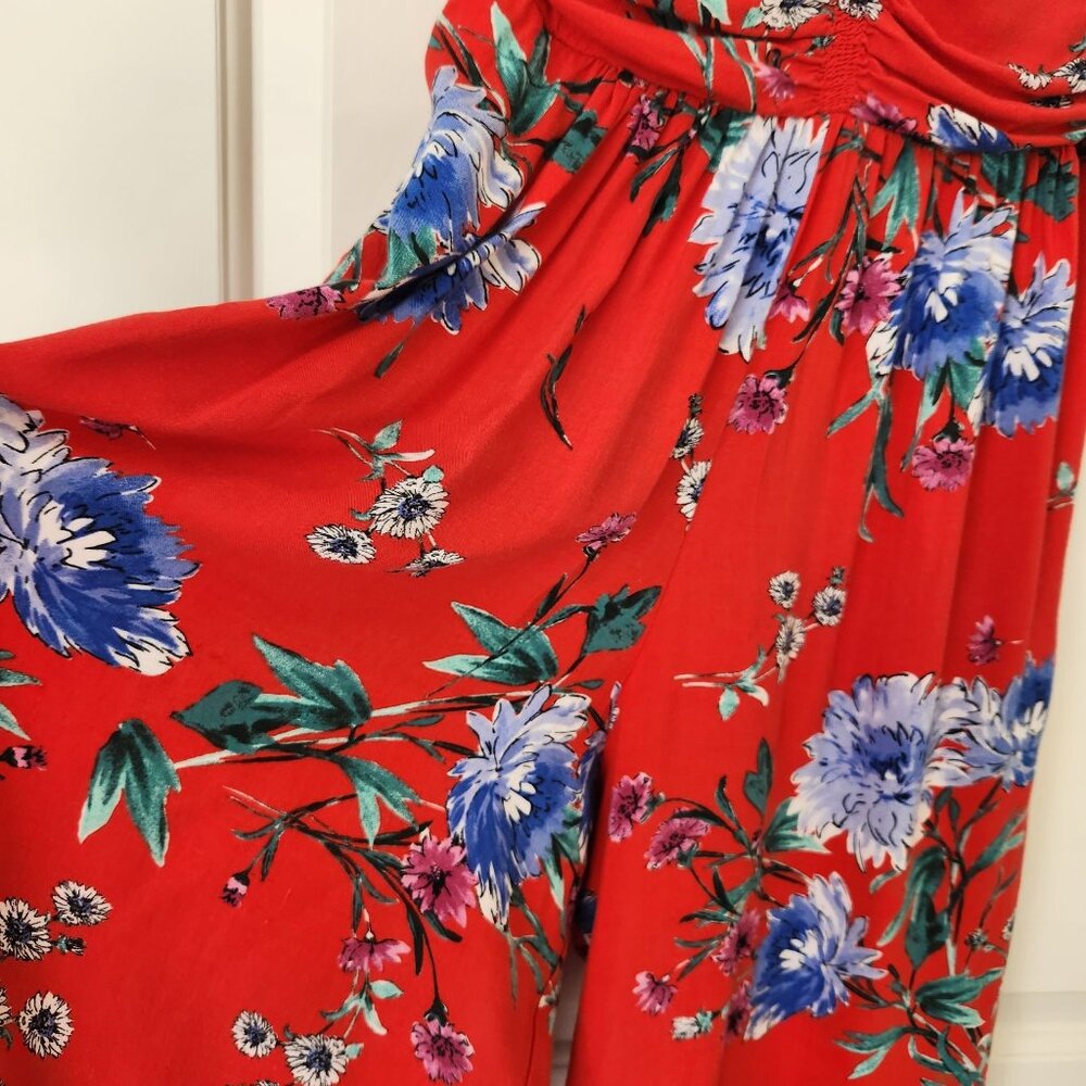 Band Of Gypsies BOG Collective Red Floral Strapless Jumpsuit Summer Boho Flowy - Picture 5 of 13